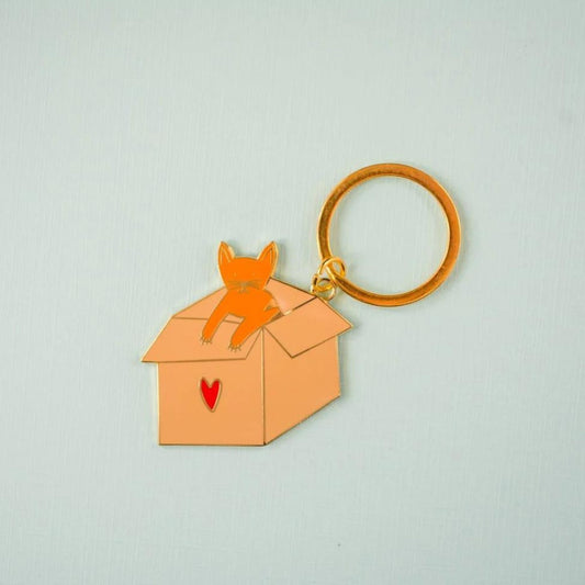 Cat in a Box Keychain (Orange Cat)