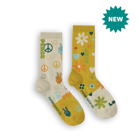 Women's Peace, Love & Flowers Mismatched Socks