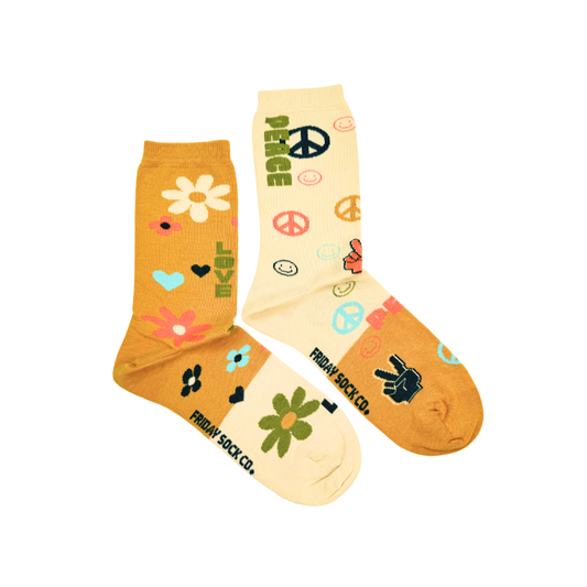 Women's Peace, Love & Flowers Mismatched Socks