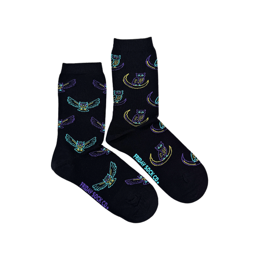Women's Neon Owl Mismatched Socks