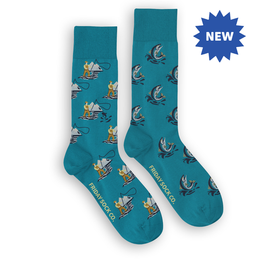 Men's Retro Fly Fishing Mismatched Socks
