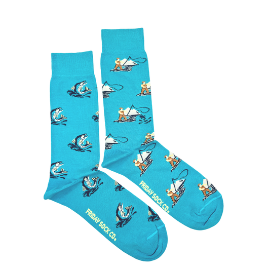 Men's Retro Fly Fishing Mismatched Socks