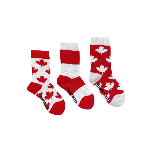 Kid's Grey & Red Maple Leaf Socks