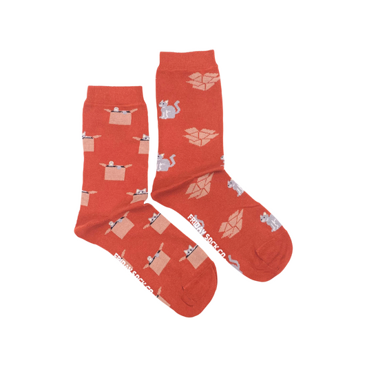 Women's Orange Cat & Box Socks