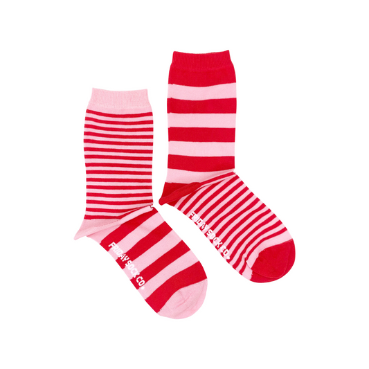 Women's Pink & Red Stripe Socks
