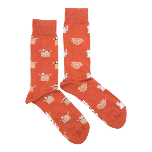 Men's Orange Cat & Box Socks