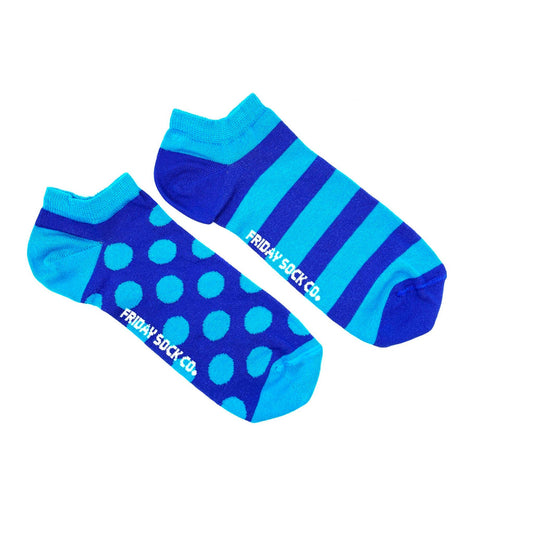 Men's Blue Stripes & Dots Ankle Socks