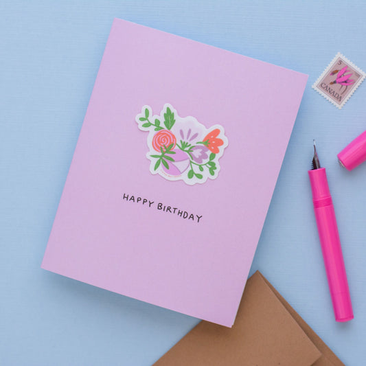 Happy Birthday Flowers Vinyl Sticker Greeting Card