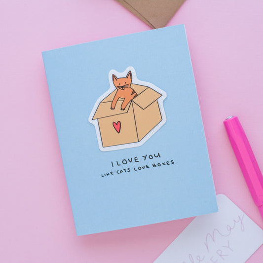Cats Love Boxes Vinyl Sticker Greeting Card