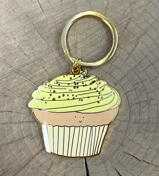 Lemon Cupcake Enamel Keychain