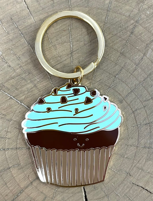 Mint Cupcake Enamel Keychain