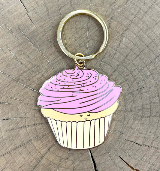 Princess Pink Vanilla Cupcake Enamel Keychain